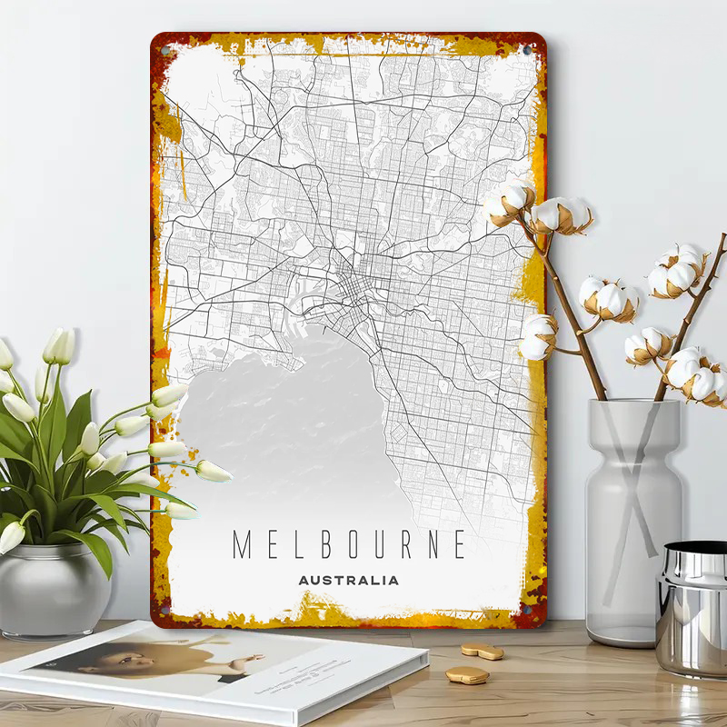 メルボルン市地図メタルウォールアート モダンミニマリストホー - Home Decor Melbourne のレビューと価格