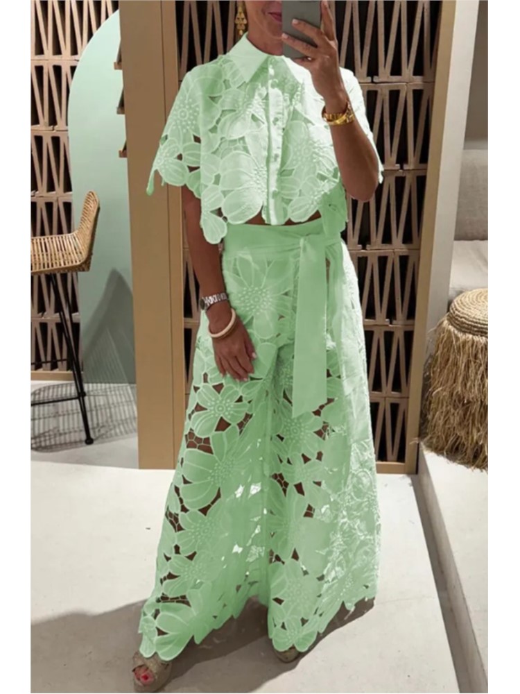 セクシーなラペルシングルブレストシャツトップ + ワイドレッ - Home Decor Zara のレビューと価格
