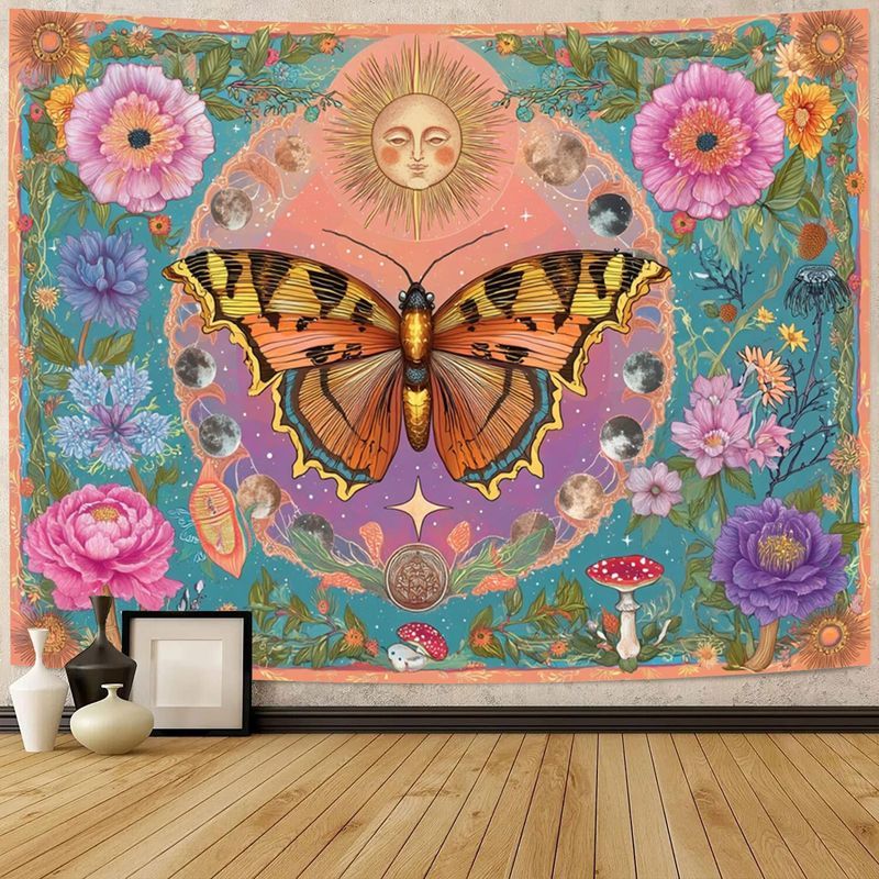 VIKAMA 蛾蝶ムーンフェイズタペストリー ポリエステル壁 - Home Decor Yoga のレビューと価格