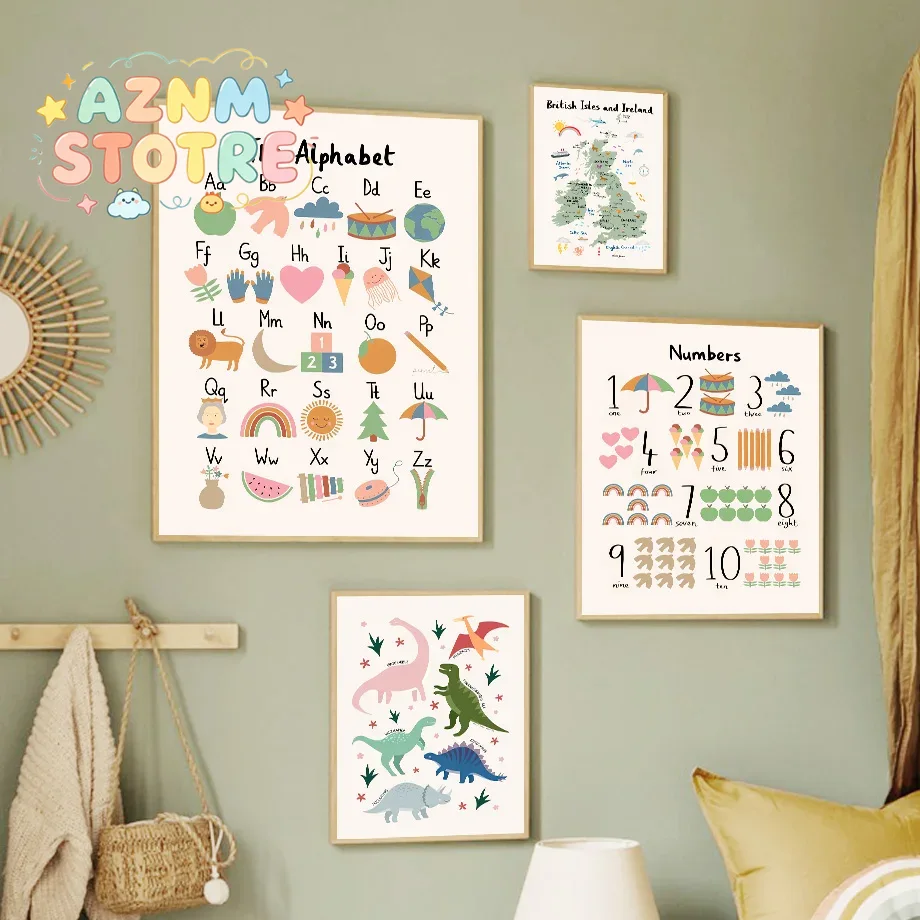 動物世界地図 恐竜 アルファベット 数字 キャンバス ウォー - Home Decor Essentials のレビューと価格