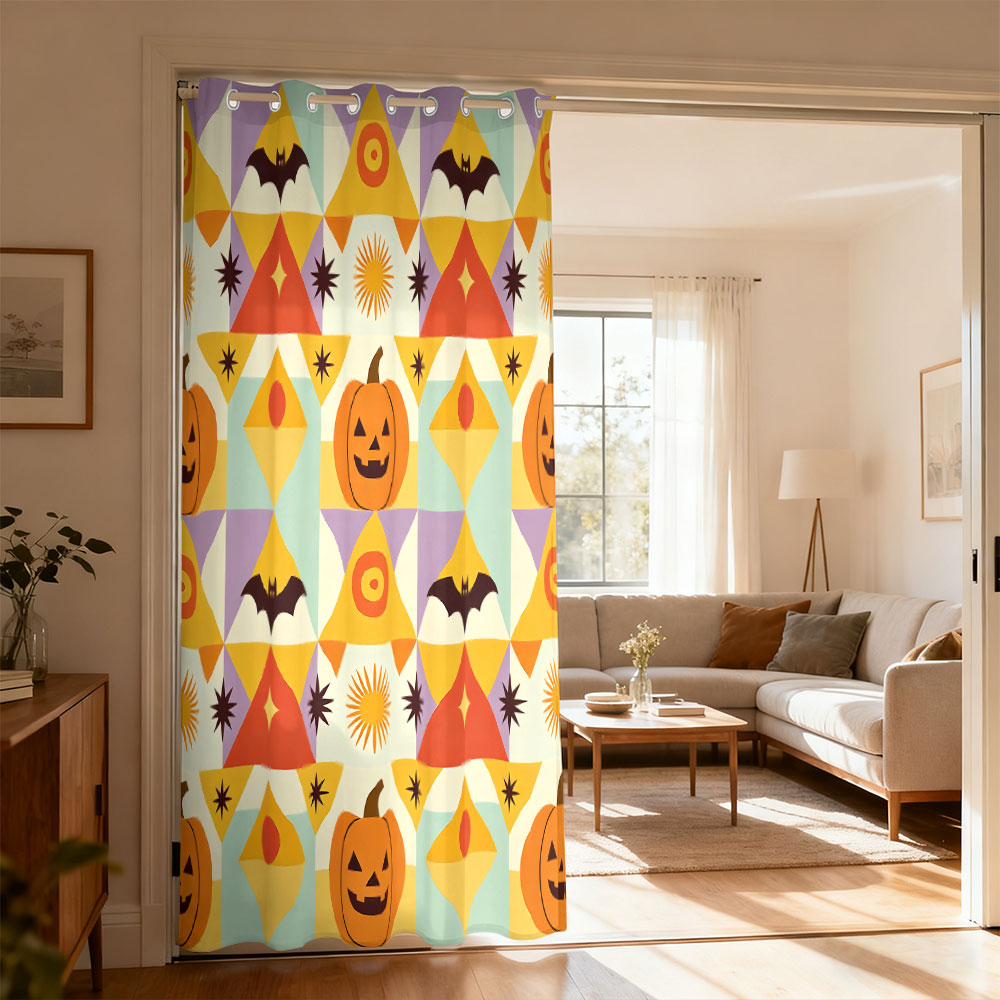 1pc ハロウィンカボチャコウモリ幾何学模様プリントシングル - Home Decor Curtains のレビューと価格