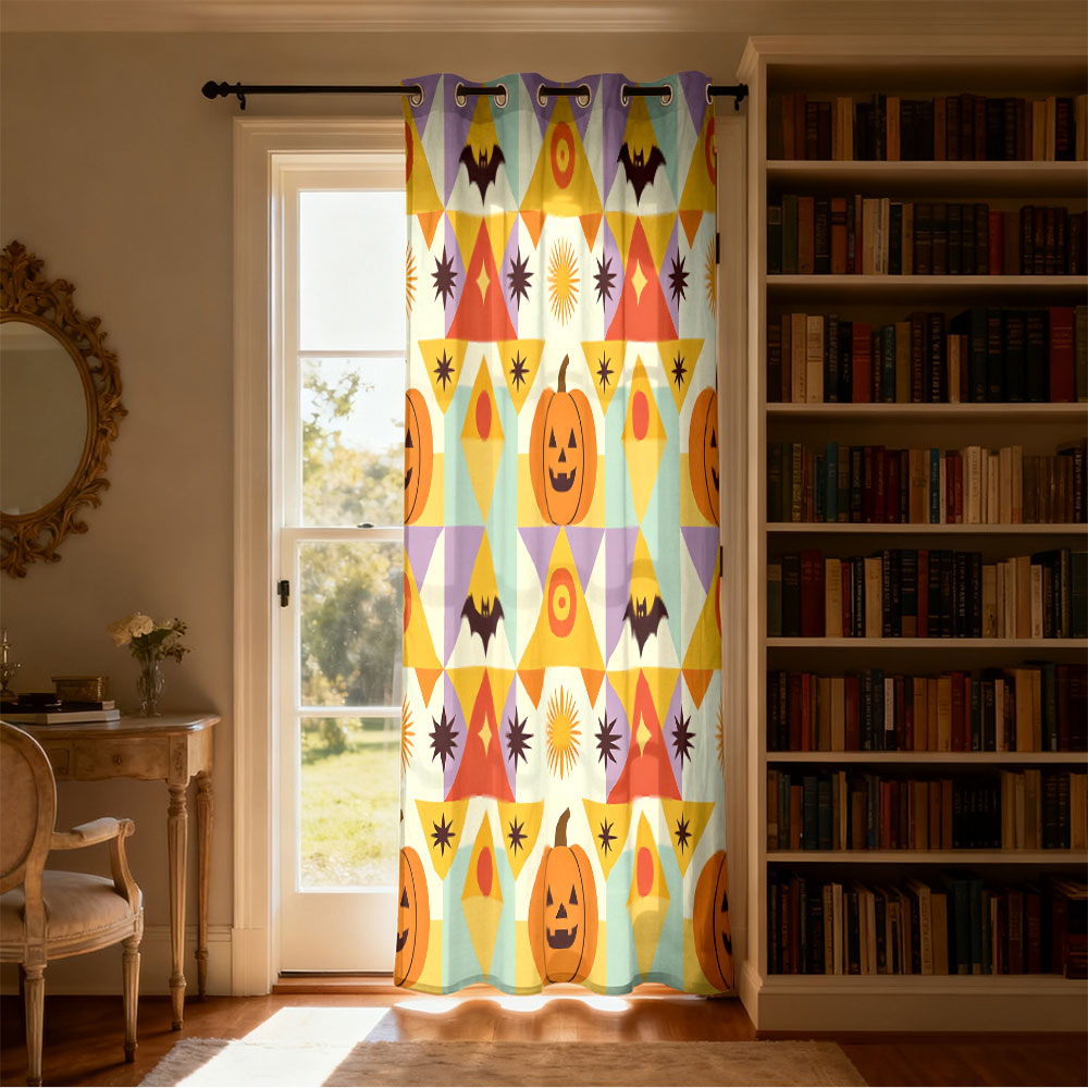 1pc ハロウィンカボチャコウモリ幾何学模様プリントシングル - Home Decor Curtains のレビューと価格