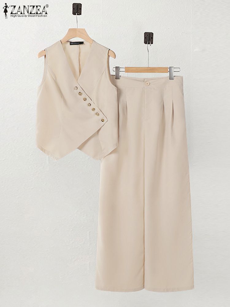 Zanzea-女性用ワイドレッグパンツスーツ、不規則なベスト - Home Decor Zara のレビューと価格