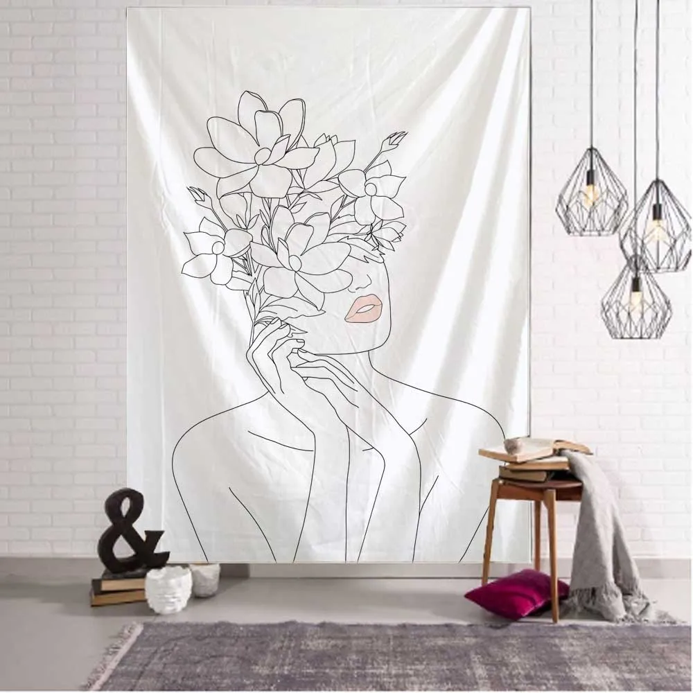 女の子のためのシンプルなラインタペストリー,白い壁のハンギン - Home Decor Yoga のレビューと価格