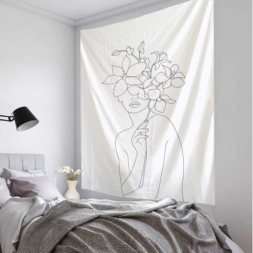 女の子のためのシンプルなラインタペストリー,白い壁のハンギン - Home Decor Yoga のレビューと価格