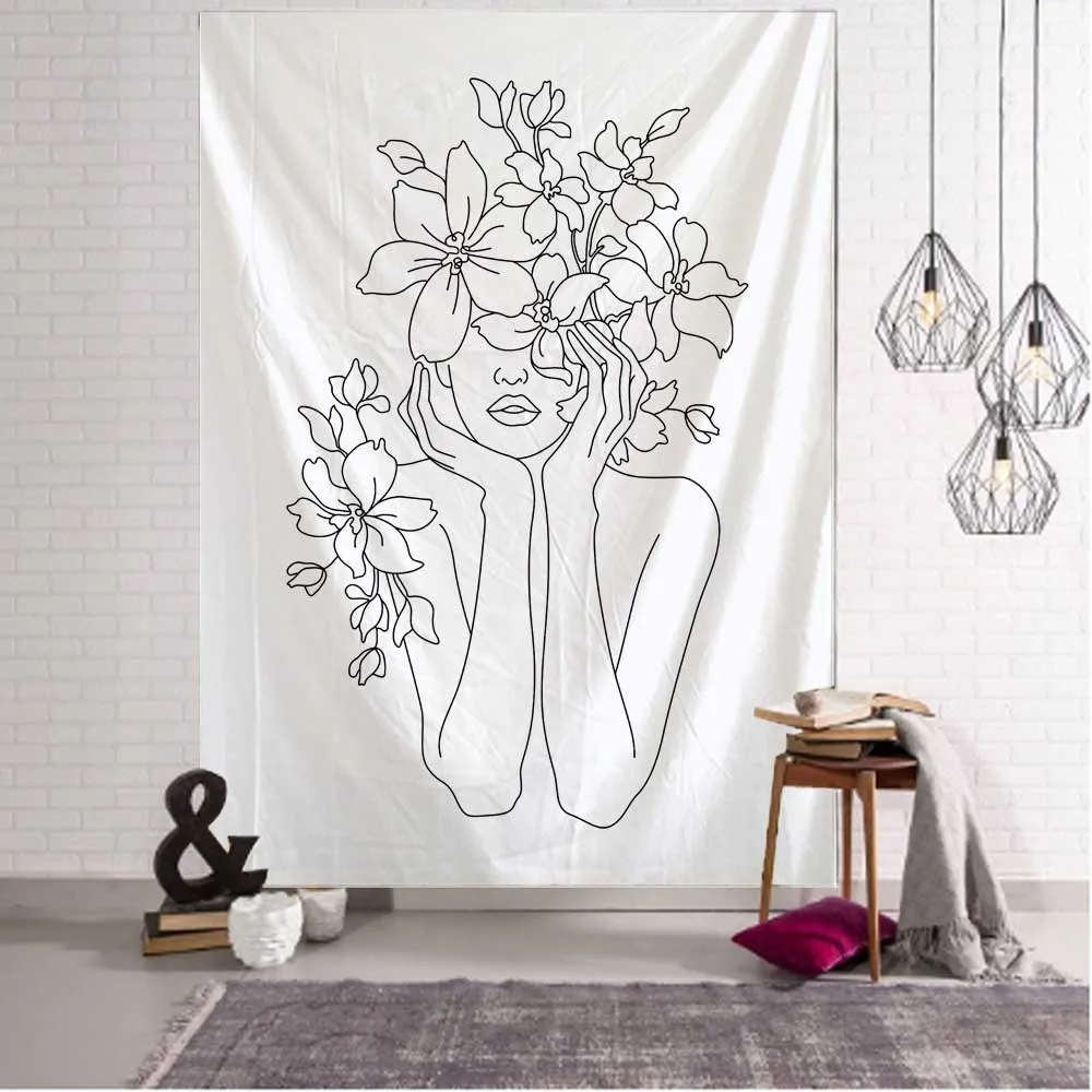 女の子のためのシンプルなラインタペストリー,白い壁のハンギン - Home Decor Yoga のレビューと価格