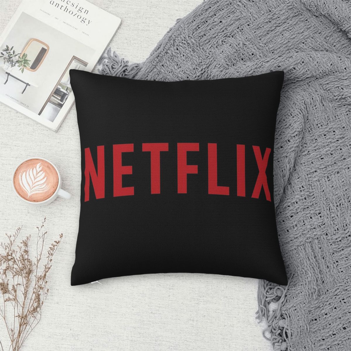 Netflix ロゴ正方形枕カバー ポリエステル リネン ベ - Home Decor Netflix のレビューと価格