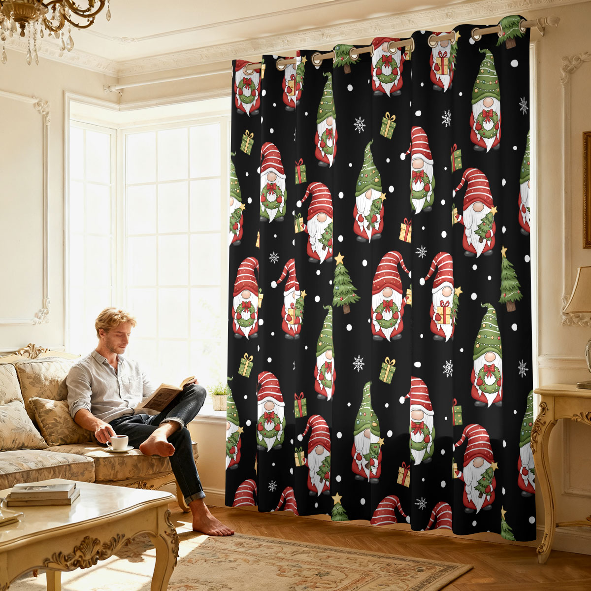 クリスマスドワーフクリスマスツリーギフトプリントシングルルー - Home Decor Curtains のレビューと価格